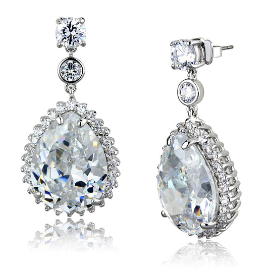 LO3765 - Rhodium Brass Earrings with AAA Grade CZ in Clear-0