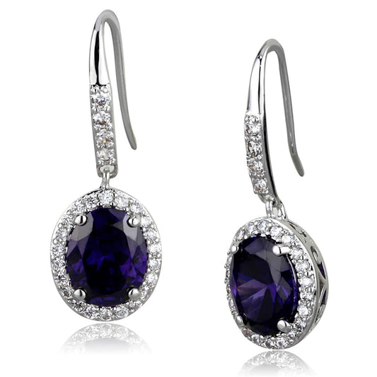 LO3771 - Rhodium Brass Earrings with AAA Grade CZ in Amethyst-0