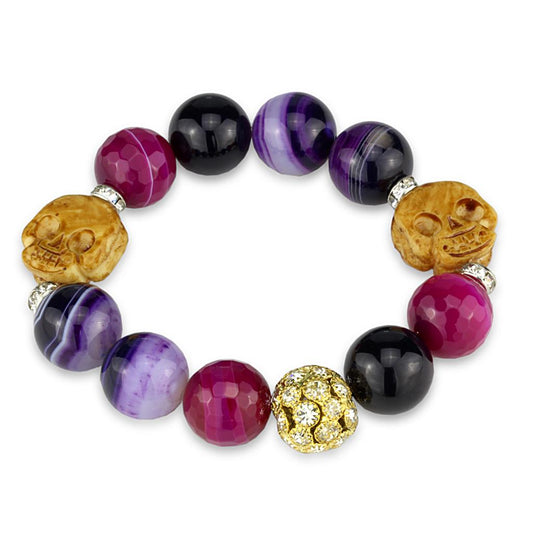 LO3775 - Gold+Rhodium Brass Bracelet with Synthetic Onyx in Multi Color-0