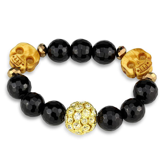 LO3776 - Gold Brass Bracelet with Synthetic Onyx in Jet-0