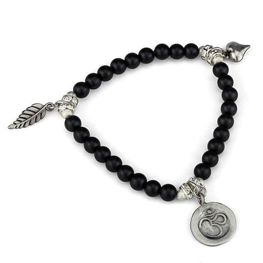 LO3798 - Antique Silver Brass Bracelet with Synthetic Glass Bead in Jet-0