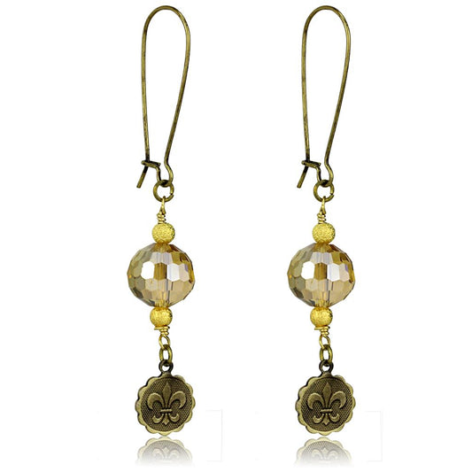 LO3806 - Antique Copper White Metal Earrings with Synthetic Glass Bead in Champagne-0