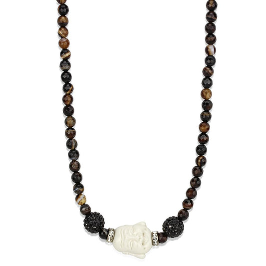 LO3814 - Ruthenium Brass Necklace with Synthetic Glass Bead in Multi Color-0