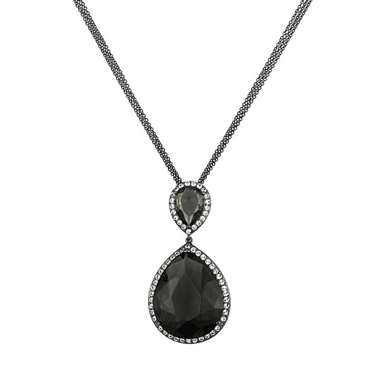 LO3847 - TIN Cobalt Black Brass Chain Pendant with Synthetic Synthetic Glass in Black Diamond-0