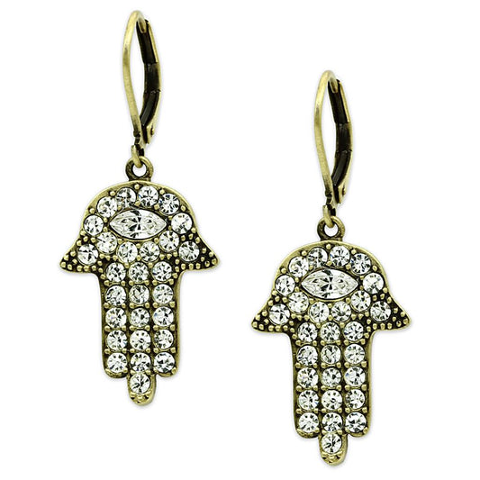 LO3853 - Antique Copper Brass Earrings with Top Grade Crystal in Clear-0