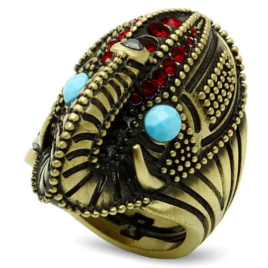 LO3887 - Antique Copper Brass Ring with Synthetic Synthetic Stone in Sea Blue-0