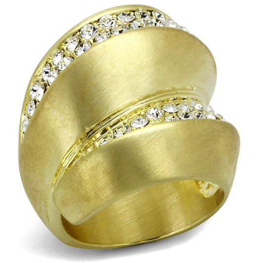 LO3898 - Gold & Brush Brass Ring with Top Grade Crystal in Clear-0