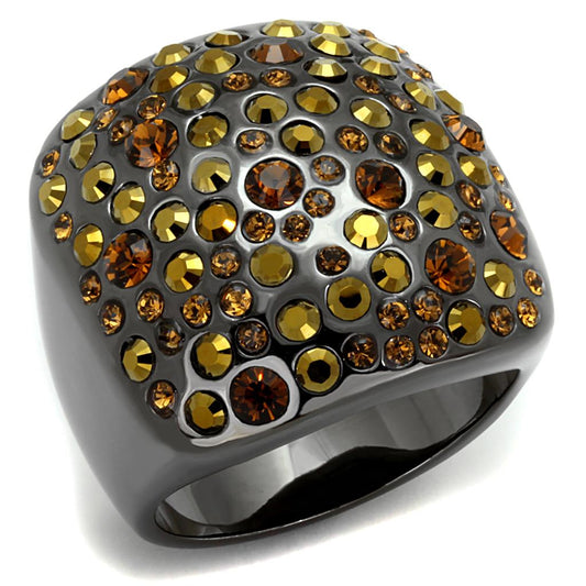 LO3909 - TIN Cobalt Black Brass Ring with Top Grade Crystal in Multi Color-0