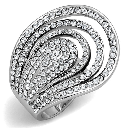 LO3914 - Rhodium Brass Ring with Top Grade Crystal in Clear-0