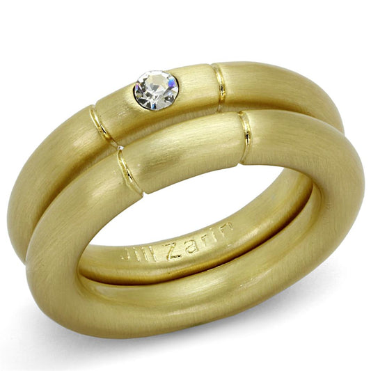 LO3918 - Gold & Brush Brass Ring with Top Grade Crystal in Clear-0