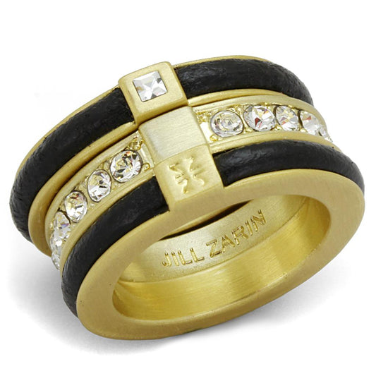 LO3923 - Gold & Brush Brass Ring with Top Grade Crystal in Clear-0