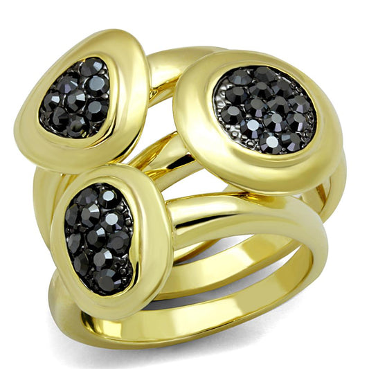 LO3927 - Gold Brass Ring with Top Grade Crystal in Hematite-0
