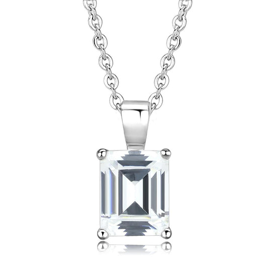 LO3934 - Rhodium Brass Chain Pendant with AAA Grade CZ in Clear-0