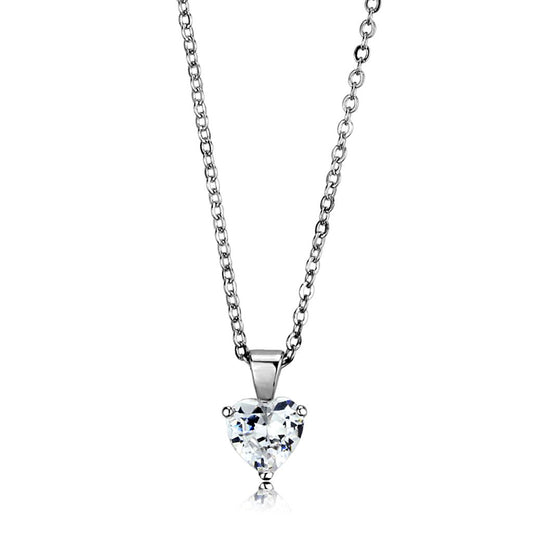 LO3935 - Rhodium Brass Chain Pendant with AAA Grade CZ in Clear-0