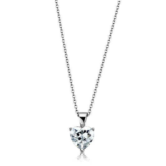 LO3936 - Rhodium Brass Chain Pendant with AAA Grade CZ in Clear-0