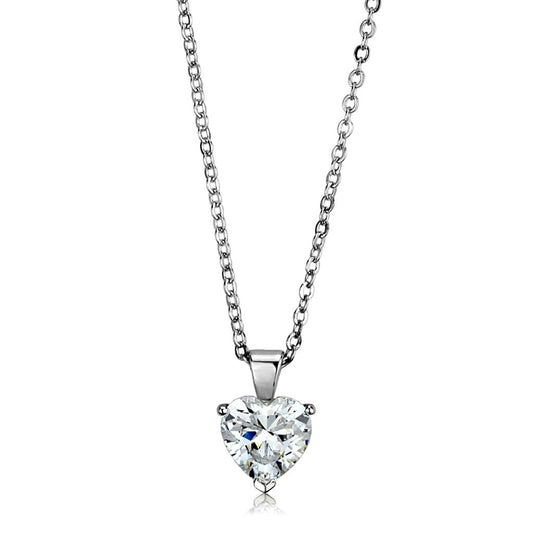 LO3937 - Rhodium Brass Chain Pendant with AAA Grade CZ in Clear-0