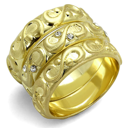 LO3946 - Gold & Brush Brass Ring with Top Grade Crystal in Clear-0