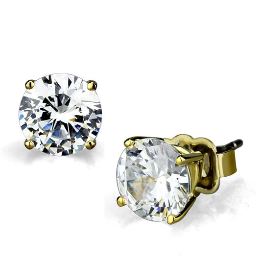 LO3949 - Gold Brass Earrings with AAA Grade CZ in Clear-0