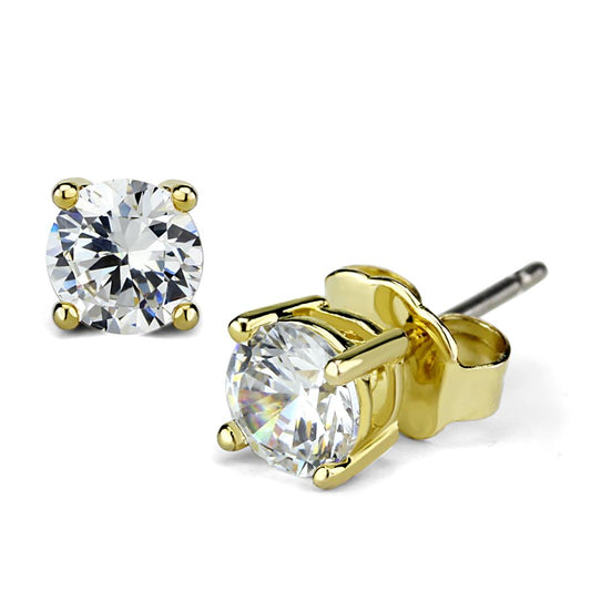 LO3958 - Gold Brass Earrings with AAA Grade CZ in Clear-0