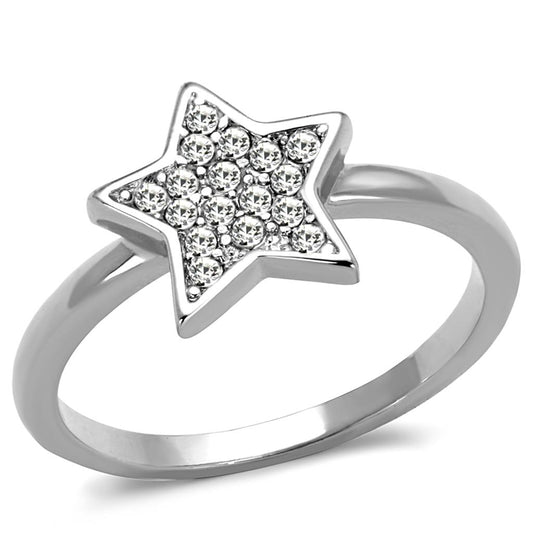 LO3980 - Rhodium Brass Ring with Top Grade Crystal in Clear-0