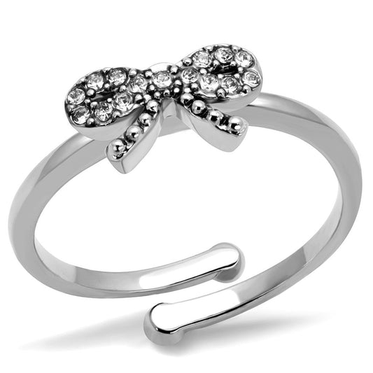 LO4041 - Rhodium Brass Ring with Top Grade Crystal in Clear-0
