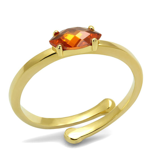 LO4065 - Flash Gold Brass Ring with AAA Grade CZ in Orange-0