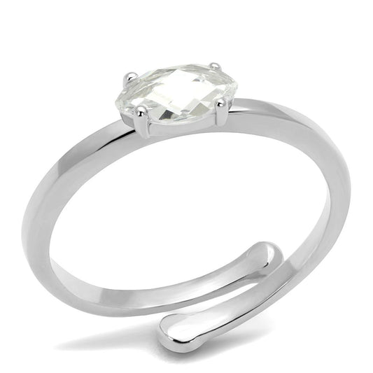 LO4070 - Rhodium Brass Ring with AAA Grade CZ in Clear-0