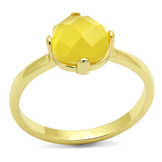 LO4074 - Flash Gold Brass Ring with Synthetic Cat Eye in Topaz-0