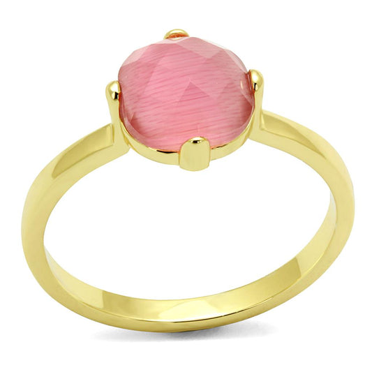 LO4075 - Flash Gold Brass Ring with Synthetic Cat Eye in Rose-0