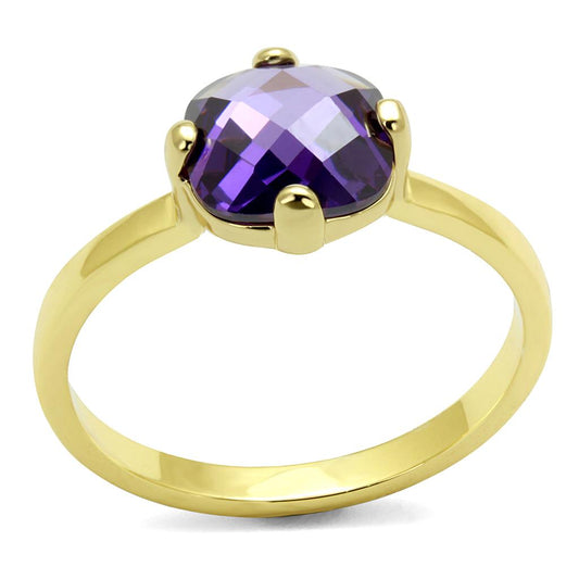 LO4076 - Flash Gold Brass Ring with AAA Grade CZ in Amethyst-0