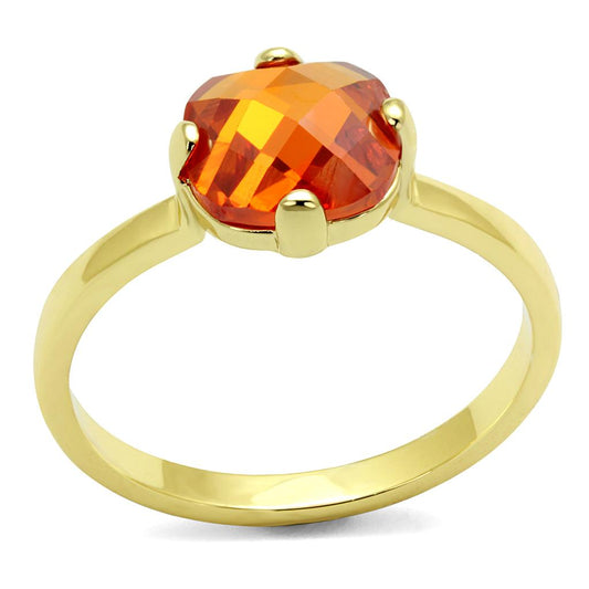 LO4079 - Flash Gold Brass Ring with AAA Grade CZ in Orange-0