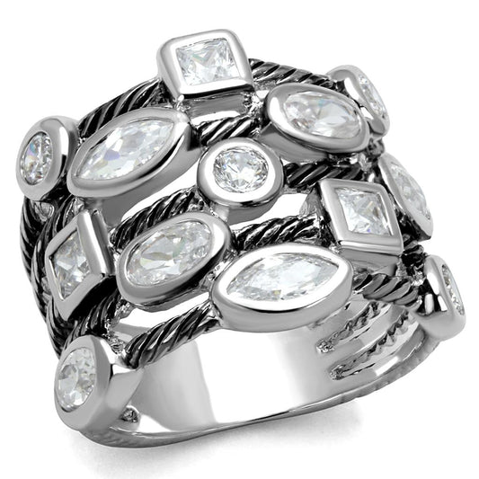LO4083 - Rhodium Brass Ring with AAA Grade CZ in Clear-0