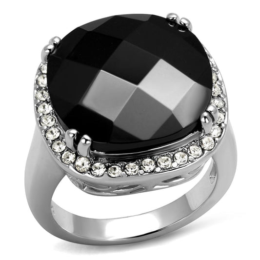 LO4085 - Rhodium Brass Ring with AAA Grade CZ in Black Diamond-0