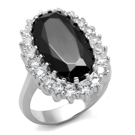 LO4094 - Rhodium Brass Ring with AAA Grade CZ in Black Diamond-0