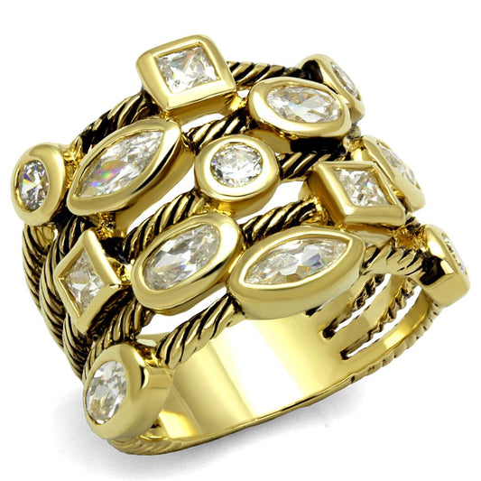 LO4096 - Gold Brass Ring with AAA Grade CZ in Clear-0