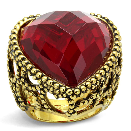 LO4102 - Gold Brass Ring with Synthetic Synthetic Glass in Garnet-0