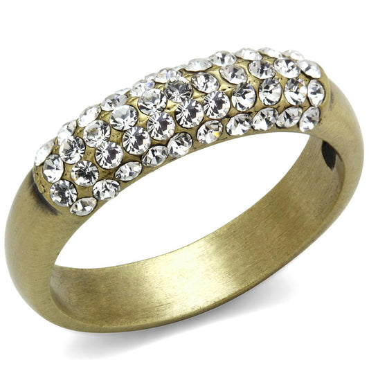 LO4126 - Antique Copper Brass Ring with Top Grade Crystal in Clear-0