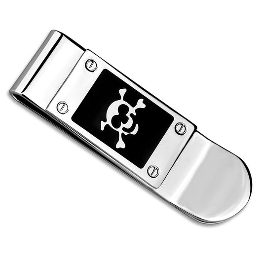 LO4131 - Rhodium Brass Money clip with Epoxy in Jet-0