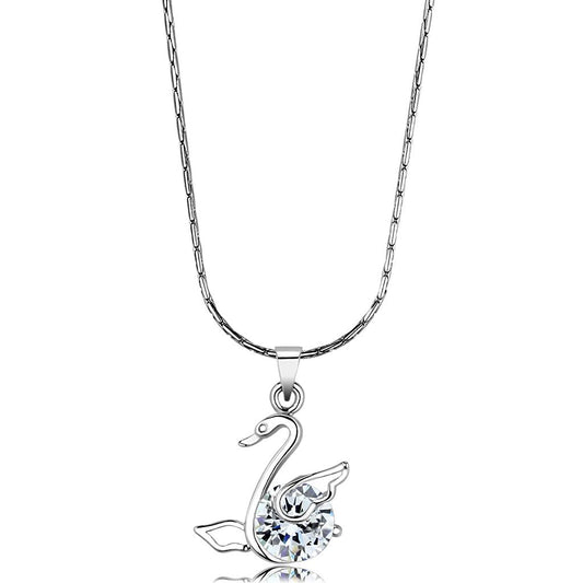 LO4155 - Rhodium Brass Chain Pendant with AAA Grade CZ in Clear-0