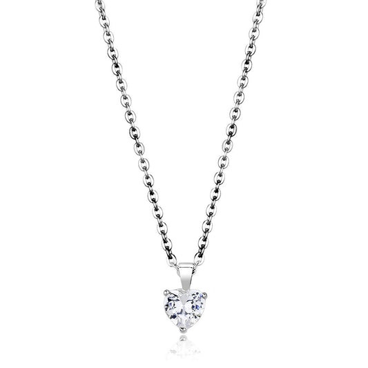 LO4171-16+2 - Rhodium Brass Chain Pendant with AAA Grade CZ in Clear-0