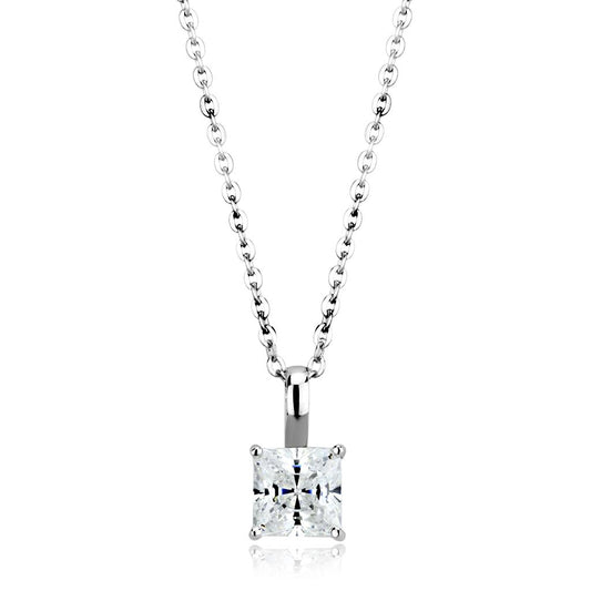 LO4174 - Rhodium Brass Chain Pendant with AAA Grade CZ in Clear-0