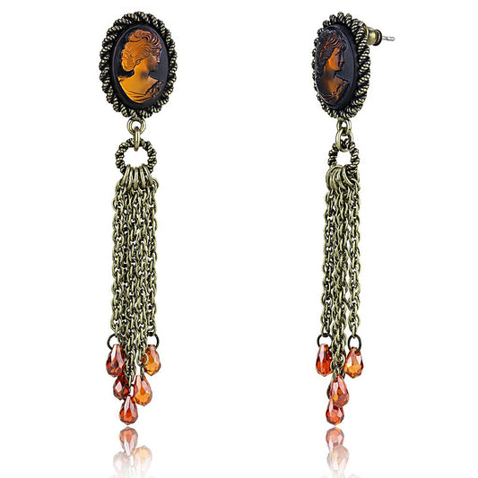 LO4185 - Antique Copper Brass Earrings with Synthetic Synthetic Stone in Smoked Quartz-0
