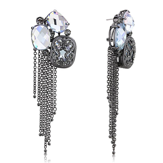 LO4191 - TIN Cobalt Black Brass Earrings with AAA Grade CZ in Clear-0