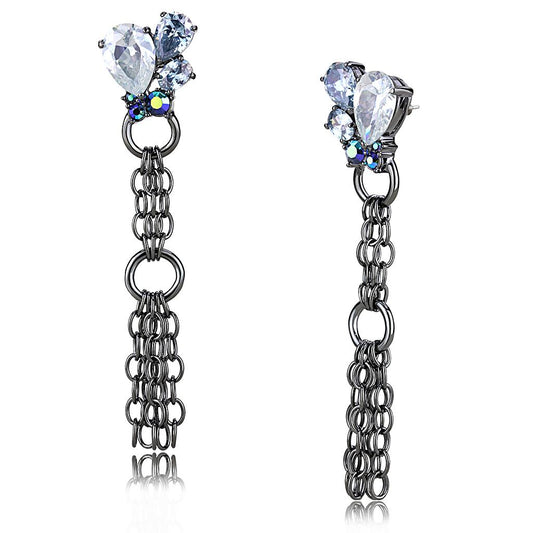 LO4204 - TIN Cobalt Black Brass Earrings with AAA Grade CZ in Clear-0