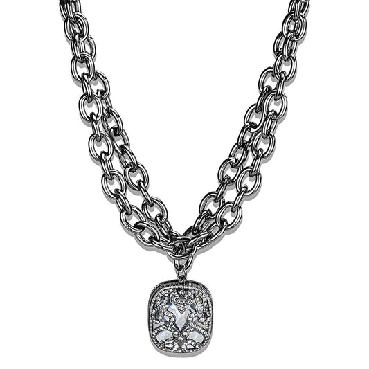 LO4207 - TIN Cobalt Black Brass Necklace with AAA Grade CZ in Clear-0