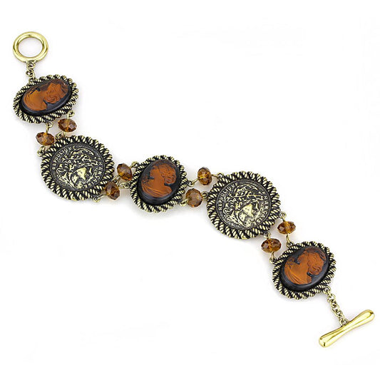 LO4221 - Antique Copper Brass Bracelet with Synthetic Synthetic Stone in Smoked Quartz-0