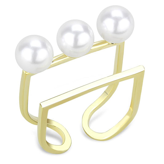 LO4254 - Flash Gold Brass Ring with Synthetic Pearl in White-0