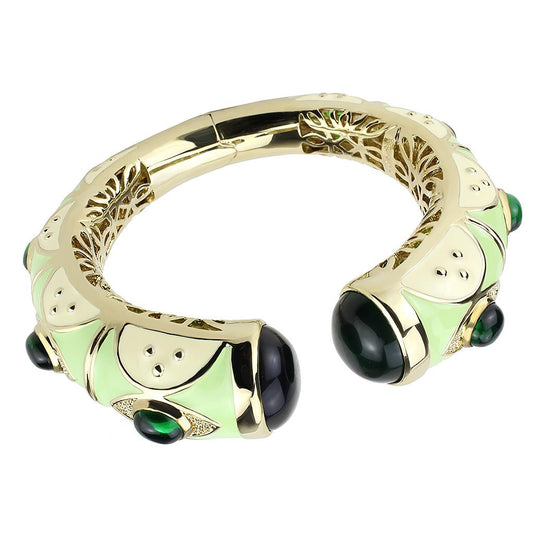 LO4267 - Gold Brass Bangle with Synthetic in Emerald-0