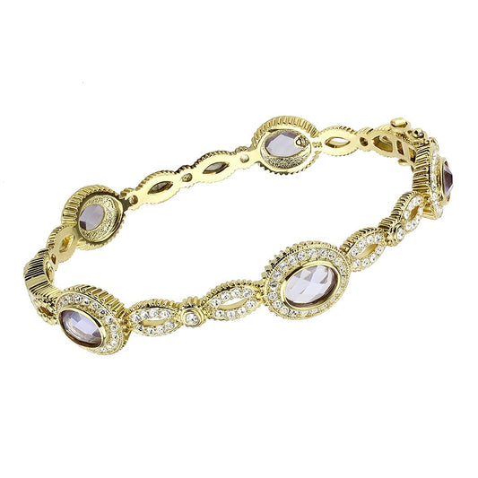 LO4273 - Gold Brass Bangle with Synthetic in Light Amethyst-0
