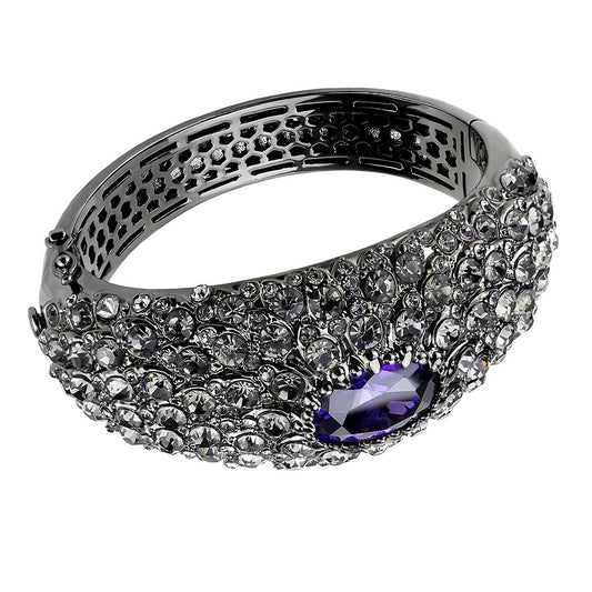 LO4275 - TIN Cobalt Black Brass Bangle with AAA Grade CZ in Tanzanite-0